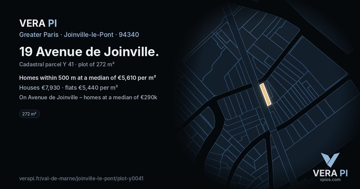19 Avenue de Joinville, Joinville-le-Pont at night – the plot lit, the parcels around coloured by the prices near them