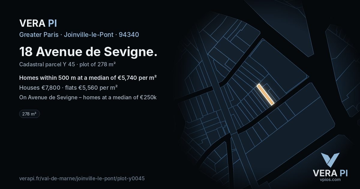 18 Avenue de Sevigne, Joinville-le-Pont at night – the plot lit, the parcels around coloured by the prices near them
