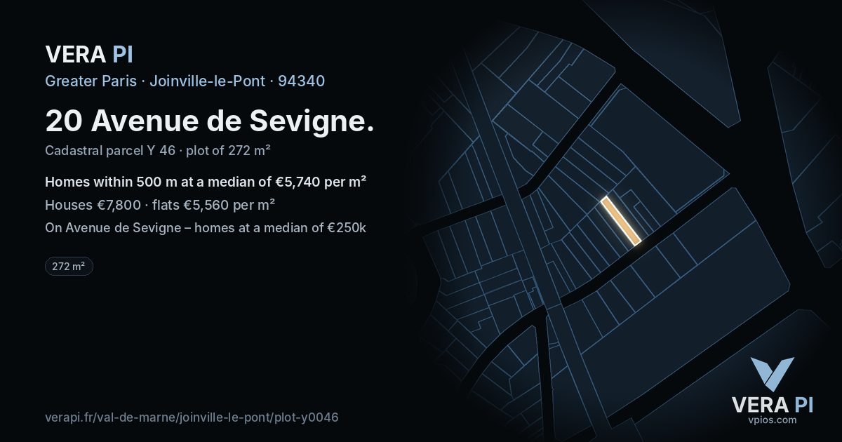 20 Avenue de Sevigne, Joinville-le-Pont at night – the plot lit, the parcels around coloured by the prices near them