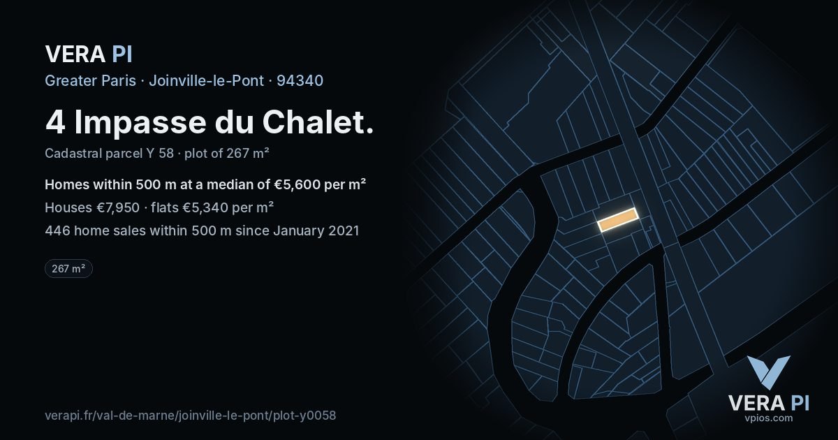4 Impasse du Chalet, Joinville-le-Pont at night – the plot lit, the parcels around coloured by the prices near them
