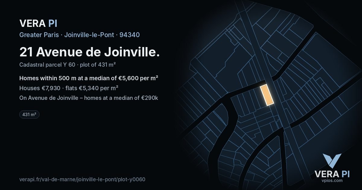 21 Avenue de Joinville, Joinville-le-Pont at night – the plot lit, the parcels around coloured by the prices near them