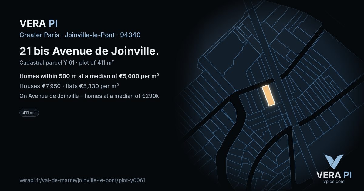 21 bis Avenue de Joinville, Joinville-le-Pont at night – the plot lit, the parcels around coloured by the prices near them