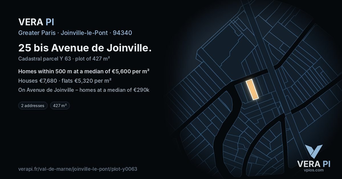 25 bis Avenue de Joinville, Joinville-le-Pont at night – the plot lit, the parcels around coloured by the prices near them