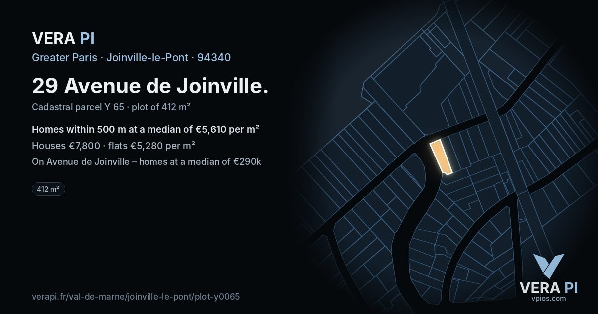 29 Avenue de Joinville, Joinville-le-Pont at night – the plot lit, the parcels around coloured by the prices near them