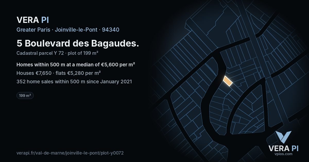 5 Boulevard des Bagaudes, Joinville-le-Pont at night – the plot lit, the parcels around coloured by the prices near them