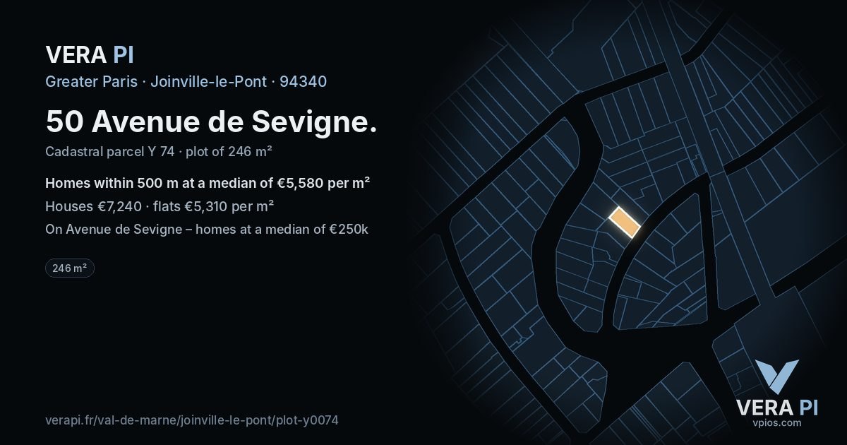 50 Avenue de Sevigne, Joinville-le-Pont at night – the plot lit, the parcels around coloured by the prices near them