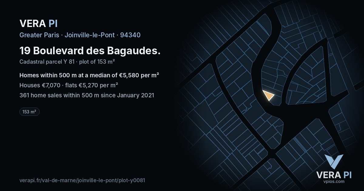 19 Boulevard des Bagaudes, Joinville-le-Pont at night – the plot lit, the parcels around coloured by the prices near them