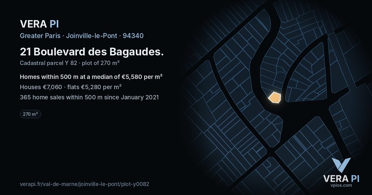 21 Boulevard des Bagaudes, Joinville-le-Pont at night – the plot lit, the parcels around coloured by the prices near them