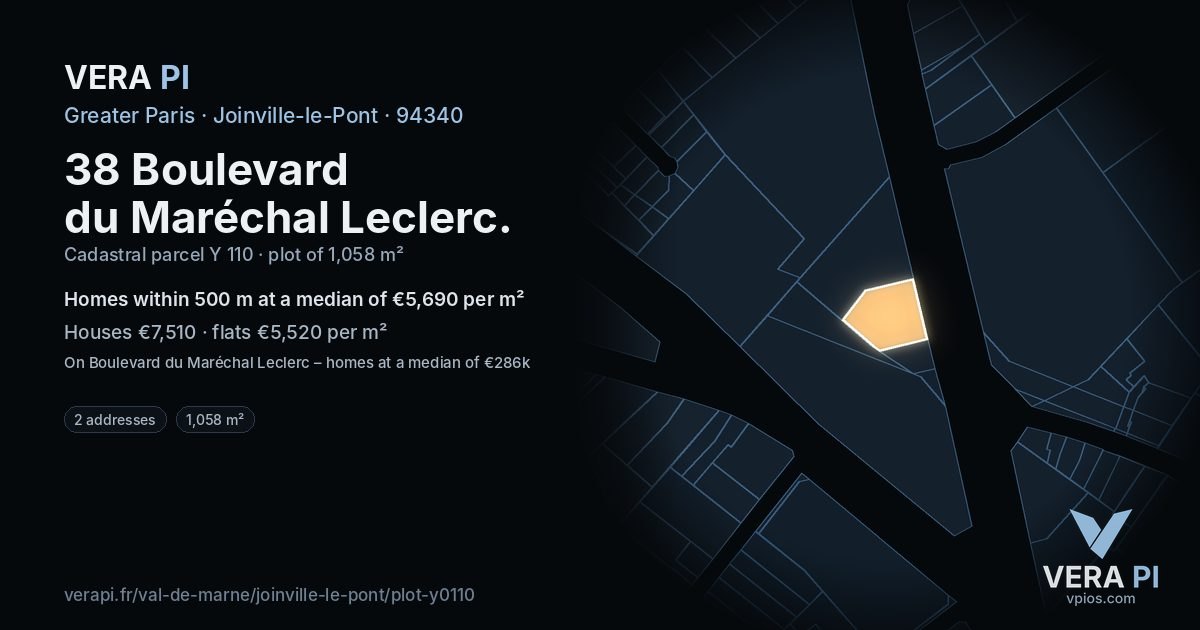 38 Boulevard du Maréchal Leclerc, Joinville-le-Pont at night – the plot lit, the parcels around coloured by the prices near them