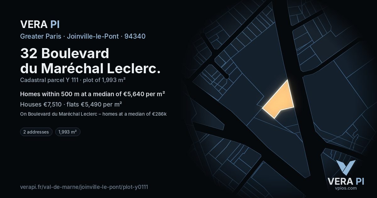 32 Boulevard du Maréchal Leclerc, Joinville-le-Pont at night – the plot lit, the parcels around coloured by the prices near them