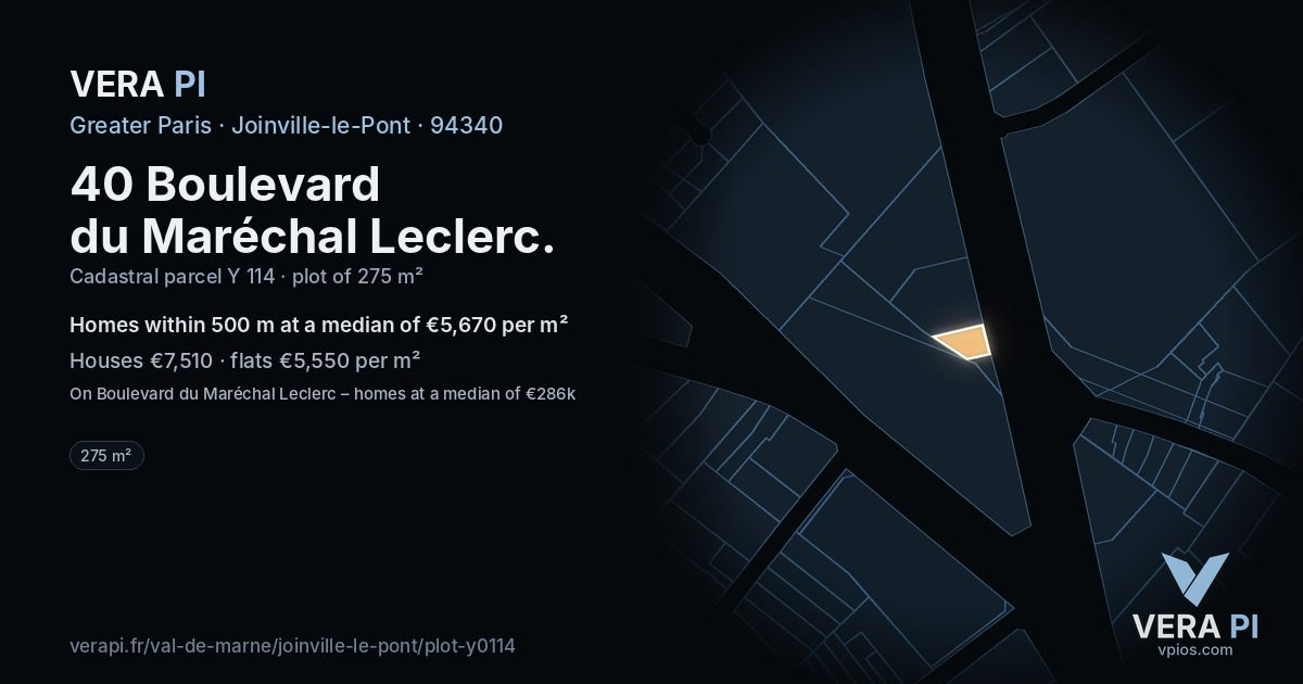 40 Boulevard du Maréchal Leclerc, Joinville-le-Pont at night – the plot lit, the parcels around coloured by the prices near them