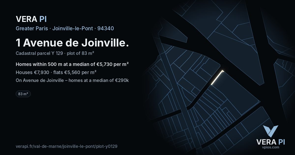 1 Avenue de Joinville, Joinville-le-Pont at night – the plot lit, the parcels around coloured by the prices near them