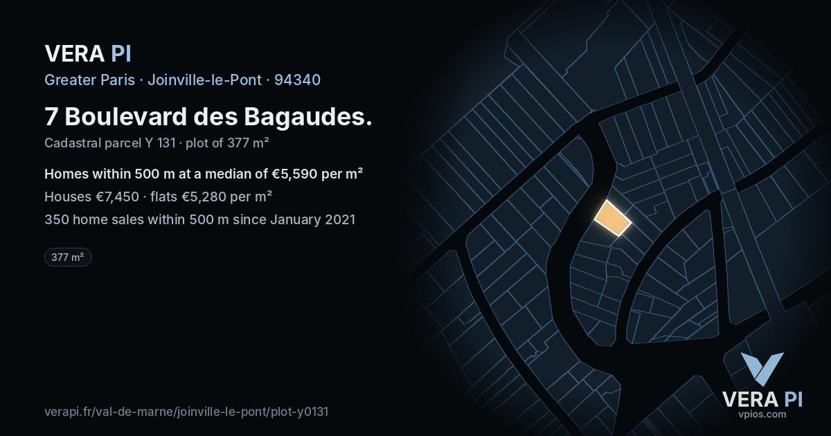 7 Boulevard des Bagaudes, Joinville-le-Pont at night – the plot lit, the parcels around coloured by the prices near them
