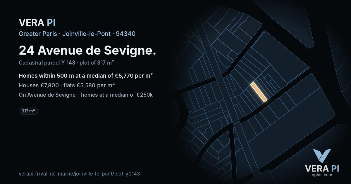 24 Avenue de Sevigne, Joinville-le-Pont at night – the plot lit, the parcels around coloured by the prices near them