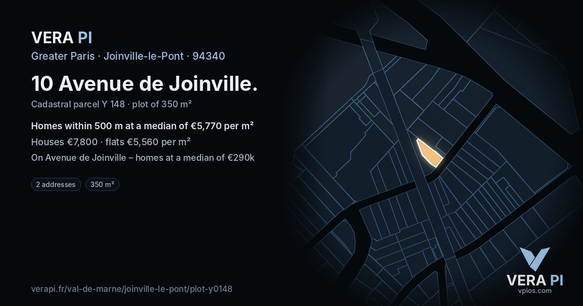 10 Avenue de Joinville, Joinville-le-Pont at night – the plot lit, the parcels around coloured by the prices near them