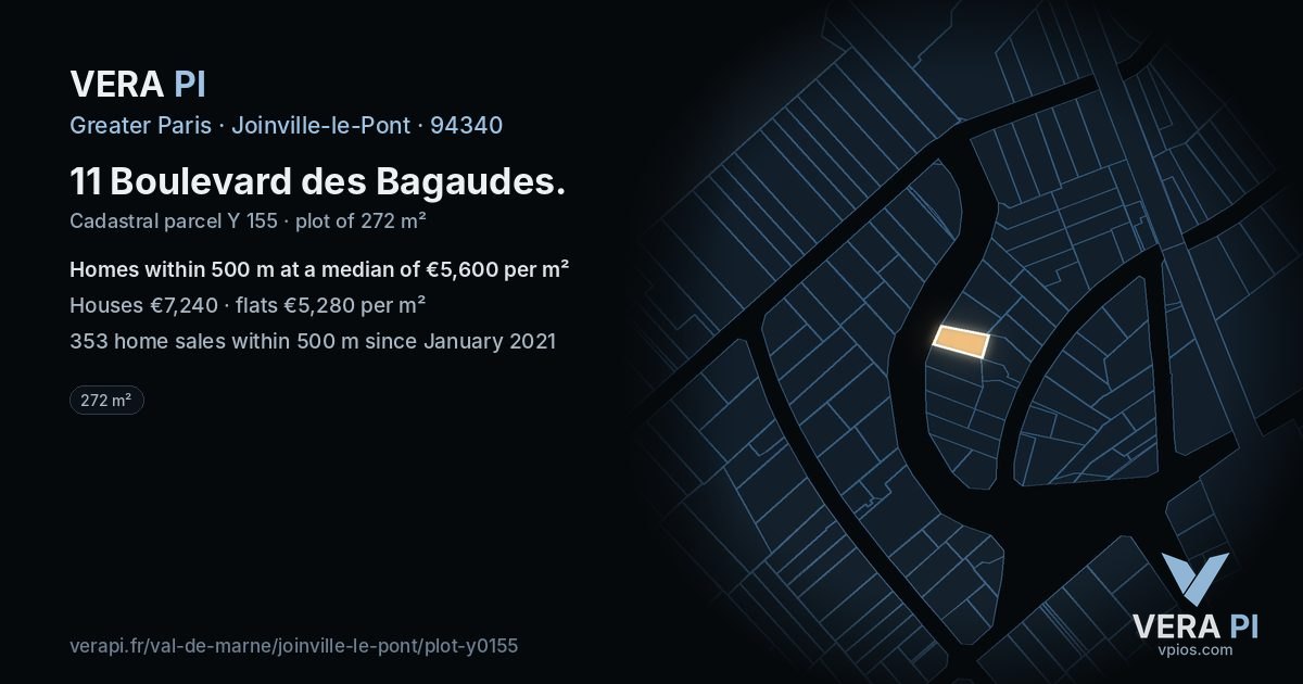 11 Boulevard des Bagaudes, Joinville-le-Pont at night – the plot lit, the parcels around coloured by the prices near them