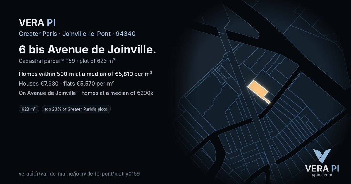 6 bis Avenue de Joinville, Joinville-le-Pont at night – the plot lit, the parcels around coloured by the prices near them