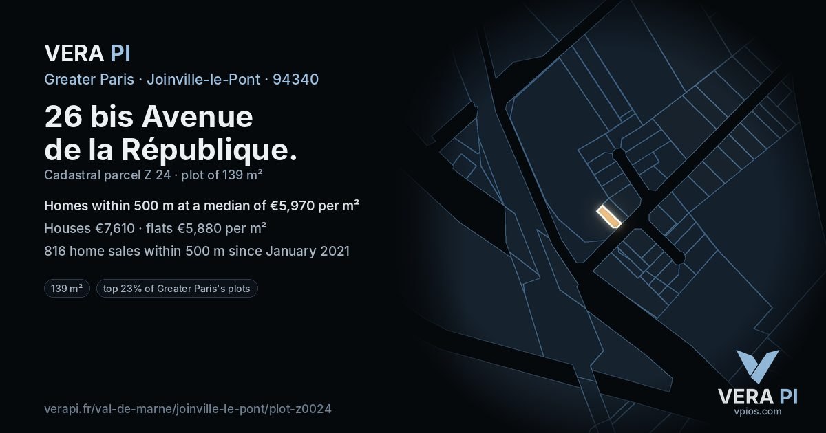 26 bis Avenue de la République, Joinville-le-Pont at night – the plot lit, the parcels around coloured by the prices near them