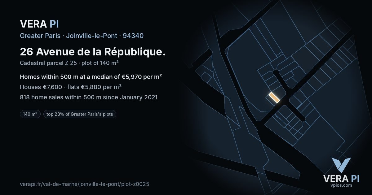 26 Avenue de la République, Joinville-le-Pont at night – the plot lit, the parcels around coloured by the prices near them