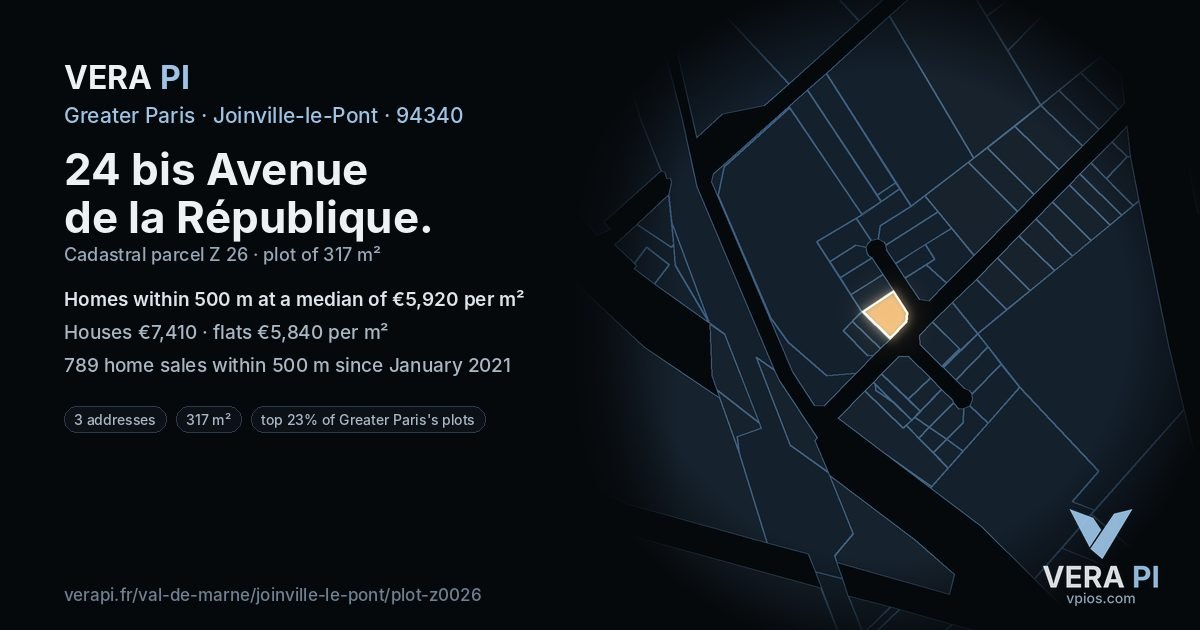 24 bis Avenue de la République, Joinville-le-Pont at night – the plot lit, the parcels around coloured by the prices near them