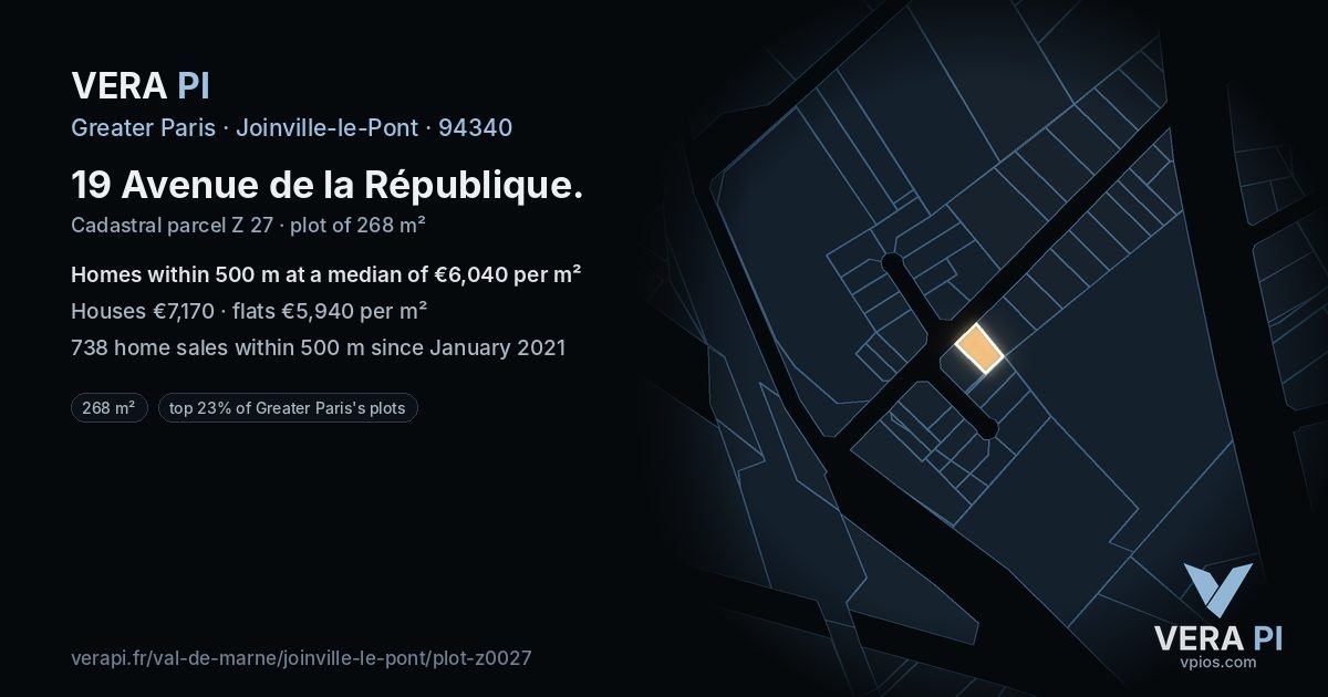 19 Avenue de la République, Joinville-le-Pont at night – the plot lit, the parcels around coloured by the prices near them
