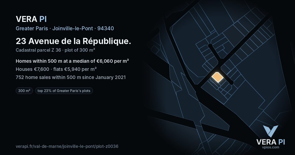 23 Avenue de la République, Joinville-le-Pont at night – the plot lit, the parcels around coloured by the prices near them