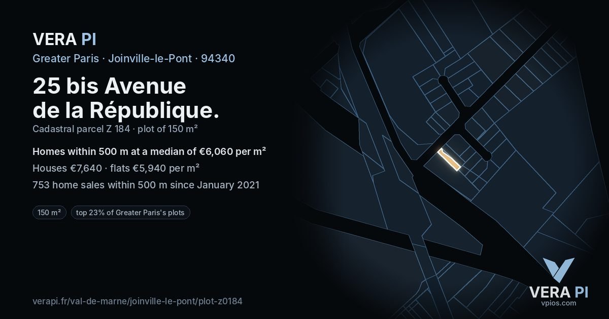 25 bis Avenue de la République, Joinville-le-Pont at night – the plot lit, the parcels around coloured by the prices near them