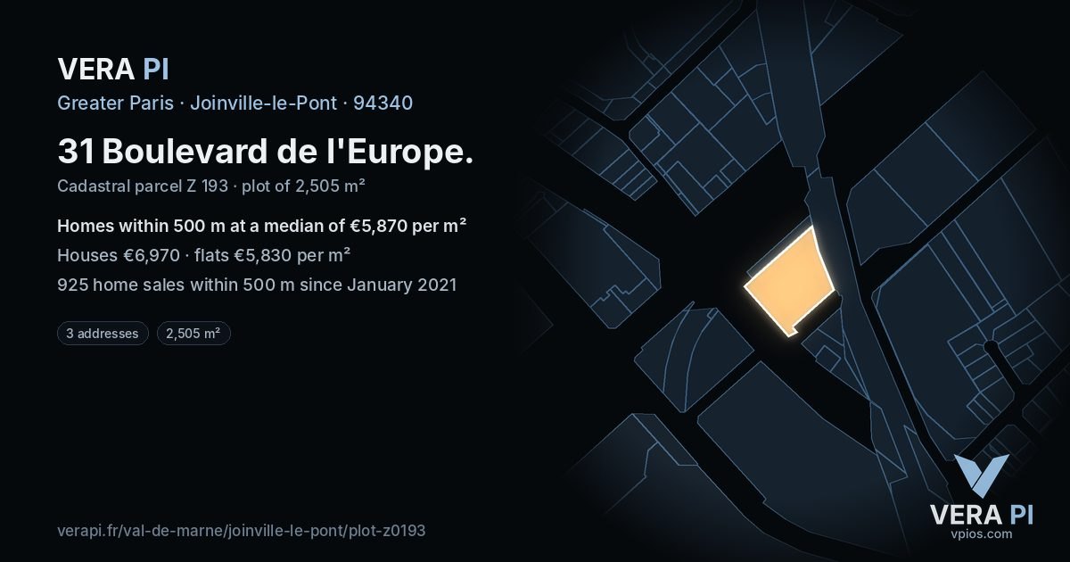 31 Boulevard de l'Europe, Joinville-le-Pont at night – the plot lit, the parcels around coloured by the prices near them