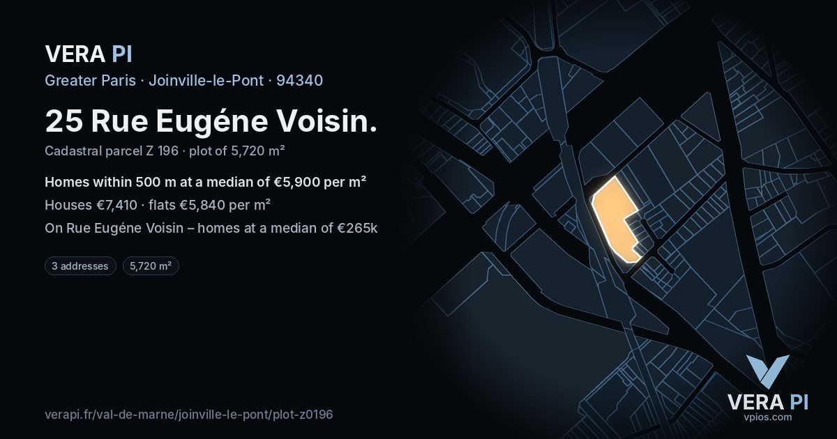 25 Rue Eugéne Voisin, Joinville-le-Pont at night – the plot lit, the parcels around coloured by the prices near them