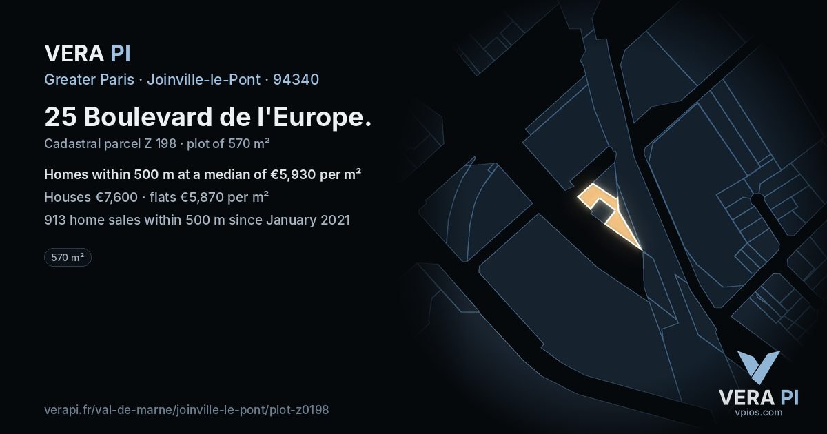25 Boulevard de l'Europe, Joinville-le-Pont at night – the plot lit, the parcels around coloured by the prices near them