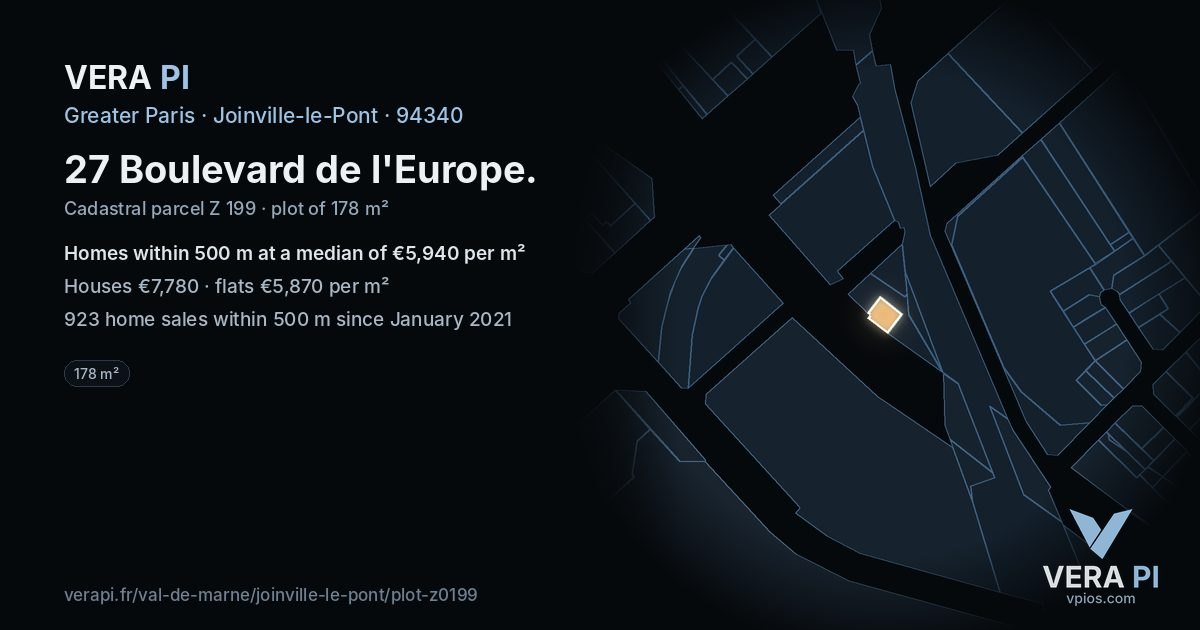 27 Boulevard de l'Europe, Joinville-le-Pont at night – the plot lit, the parcels around coloured by the prices near them