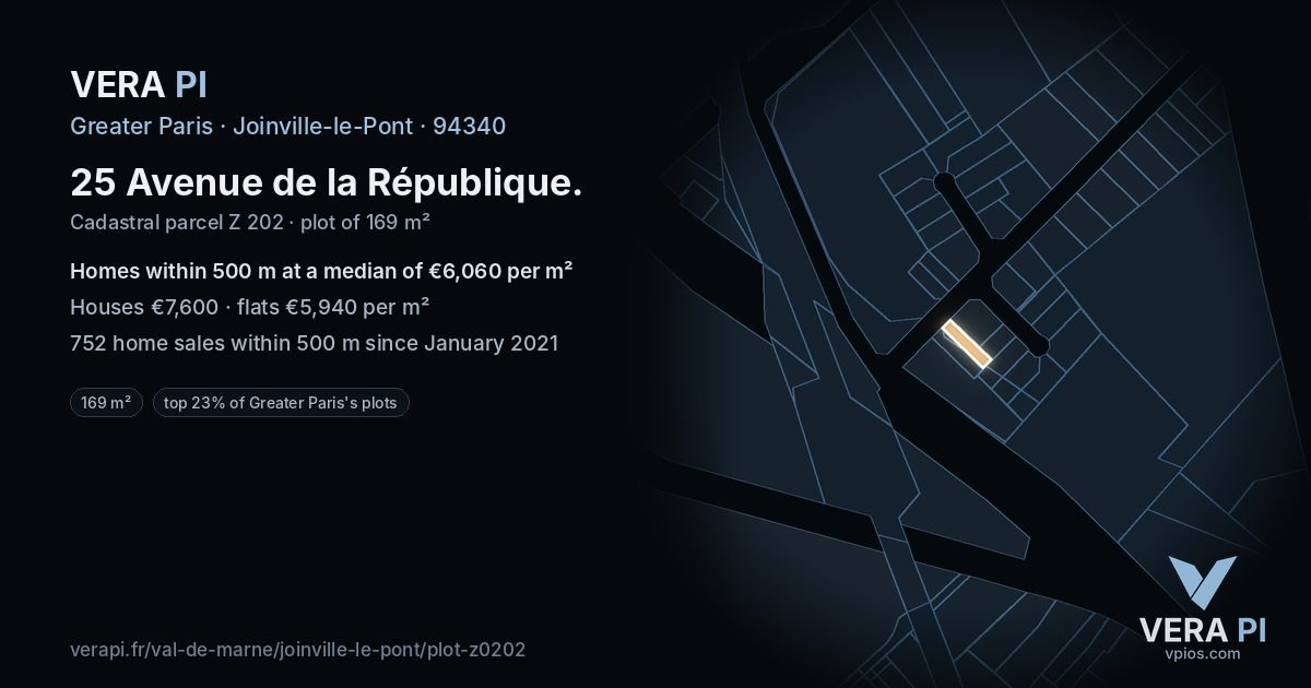 25 Avenue de la République, Joinville-le-Pont at night – the plot lit, the parcels around coloured by the prices near them