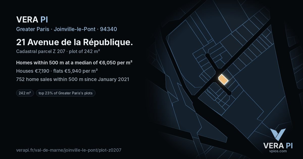 21 Avenue de la République, Joinville-le-Pont at night – the plot lit, the parcels around coloured by the prices near them