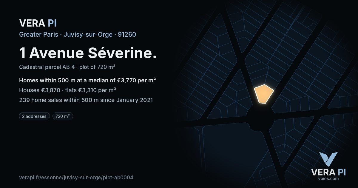 1 Avenue Séverine, Juvisy-sur-Orge at night – the plot lit, the parcels around coloured by the prices near them