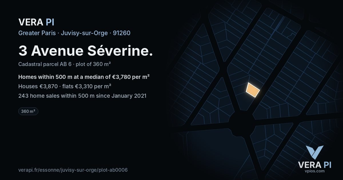 3 Avenue Séverine, Juvisy-sur-Orge at night – the plot lit, the parcels around coloured by the prices near them