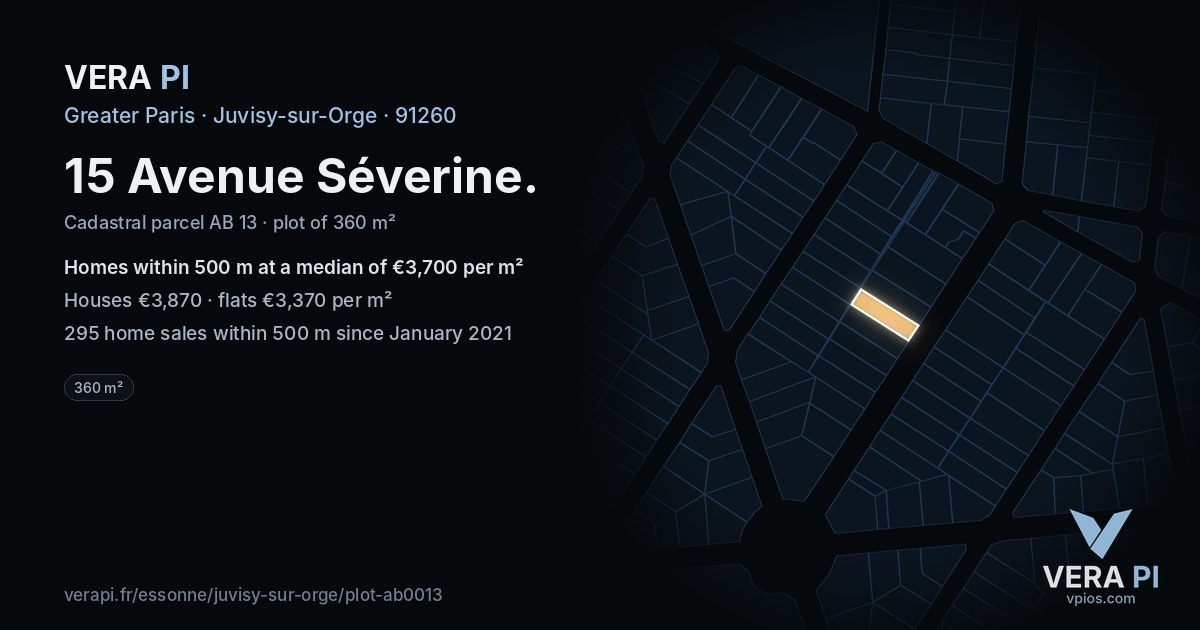 15 Avenue Séverine, Juvisy-sur-Orge at night – the plot lit, the parcels around coloured by the prices near them