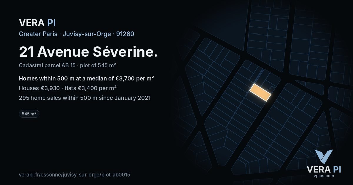 21 Avenue Séverine, Juvisy-sur-Orge at night – the plot lit, the parcels around coloured by the prices near them