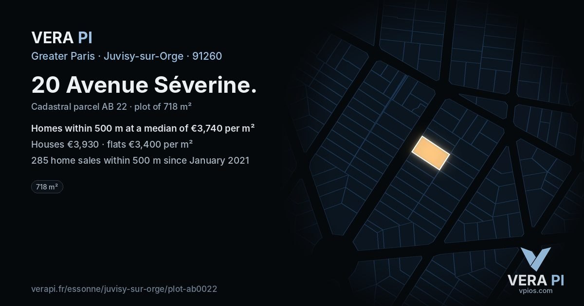 20 Avenue Séverine, Juvisy-sur-Orge at night – the plot lit, the parcels around coloured by the prices near them