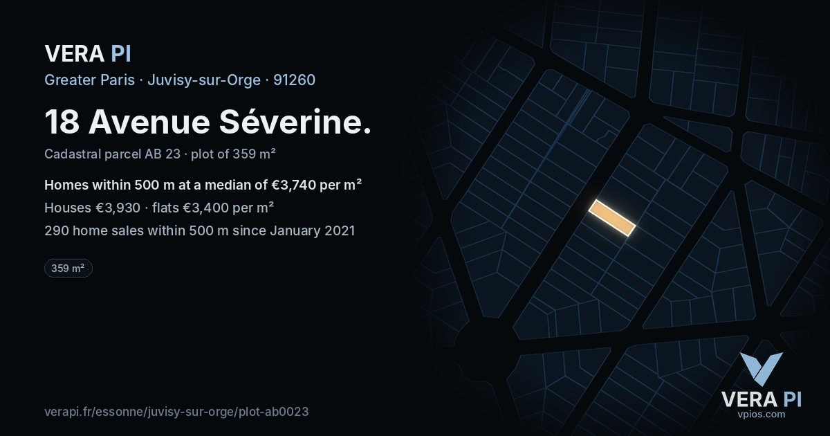 18 Avenue Séverine, Juvisy-sur-Orge at night – the plot lit, the parcels around coloured by the prices near them