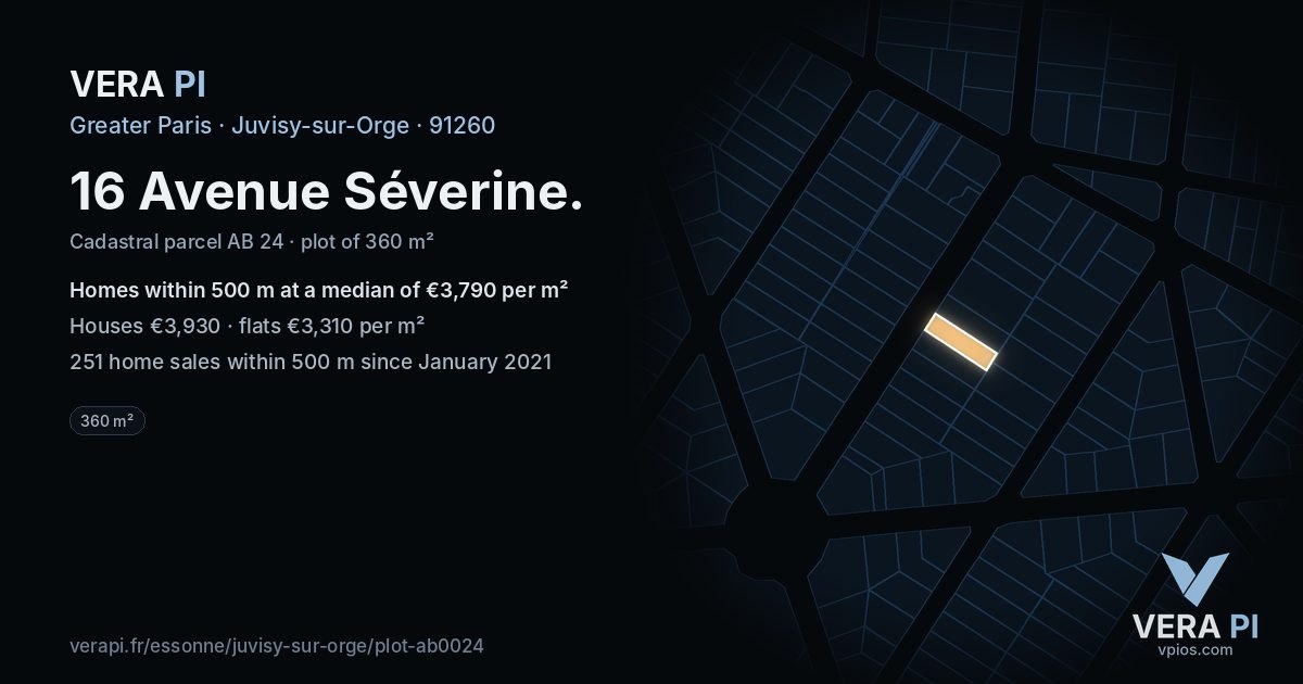 16 Avenue Séverine, Juvisy-sur-Orge at night – the plot lit, the parcels around coloured by the prices near them