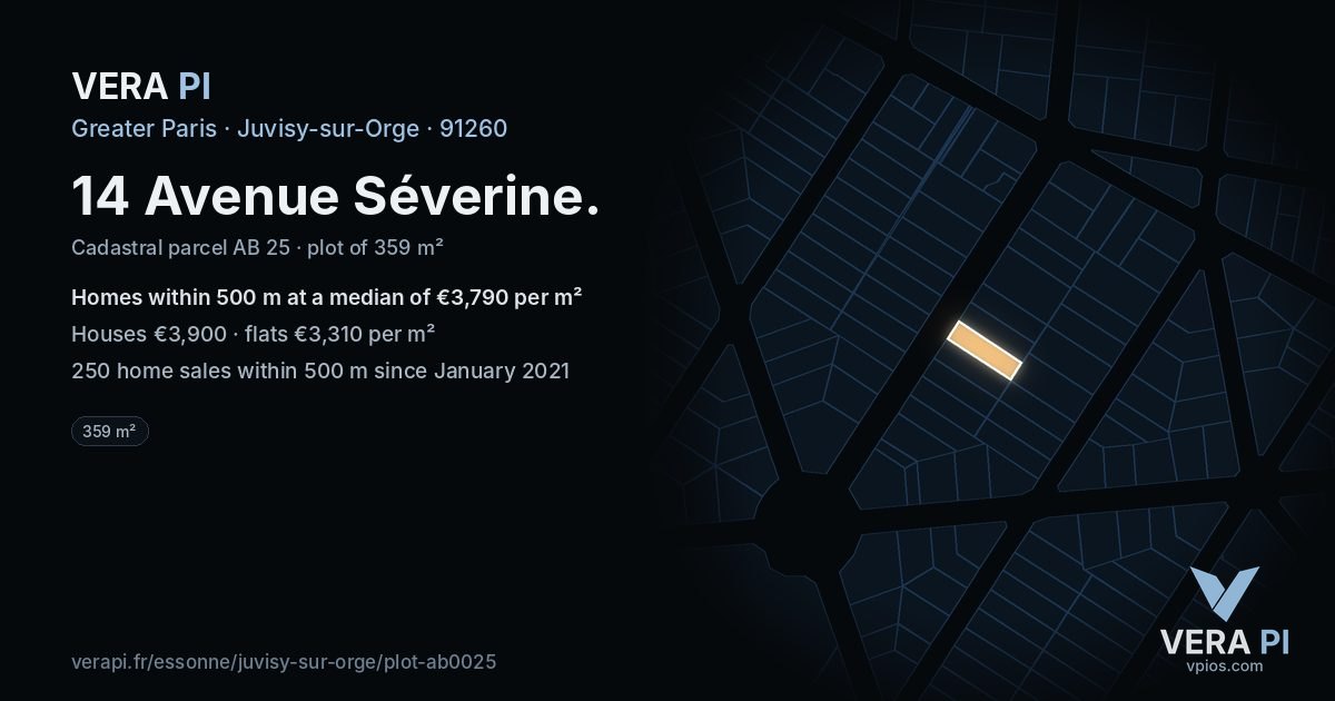 14 Avenue Séverine, Juvisy-sur-Orge at night – the plot lit, the parcels around coloured by the prices near them