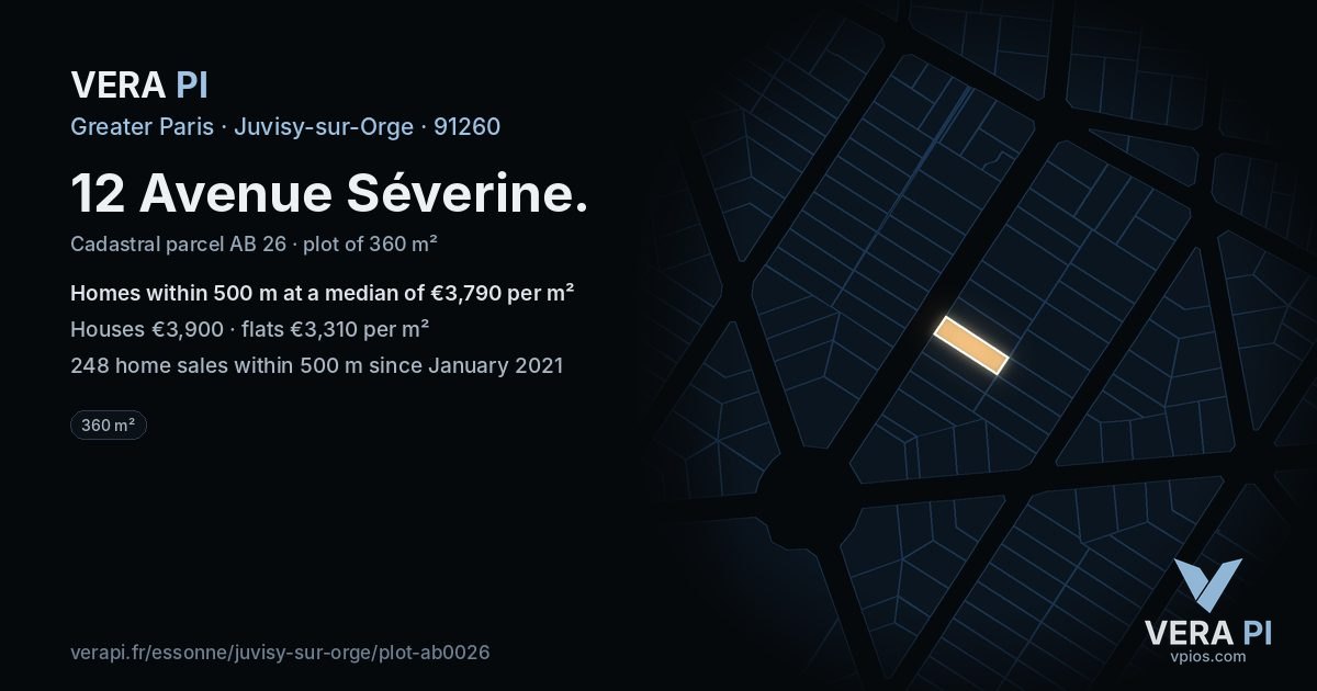 12 Avenue Séverine, Juvisy-sur-Orge at night – the plot lit, the parcels around coloured by the prices near them
