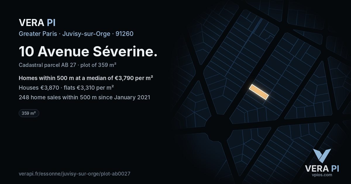 10 Avenue Séverine, Juvisy-sur-Orge at night – the plot lit, the parcels around coloured by the prices near them