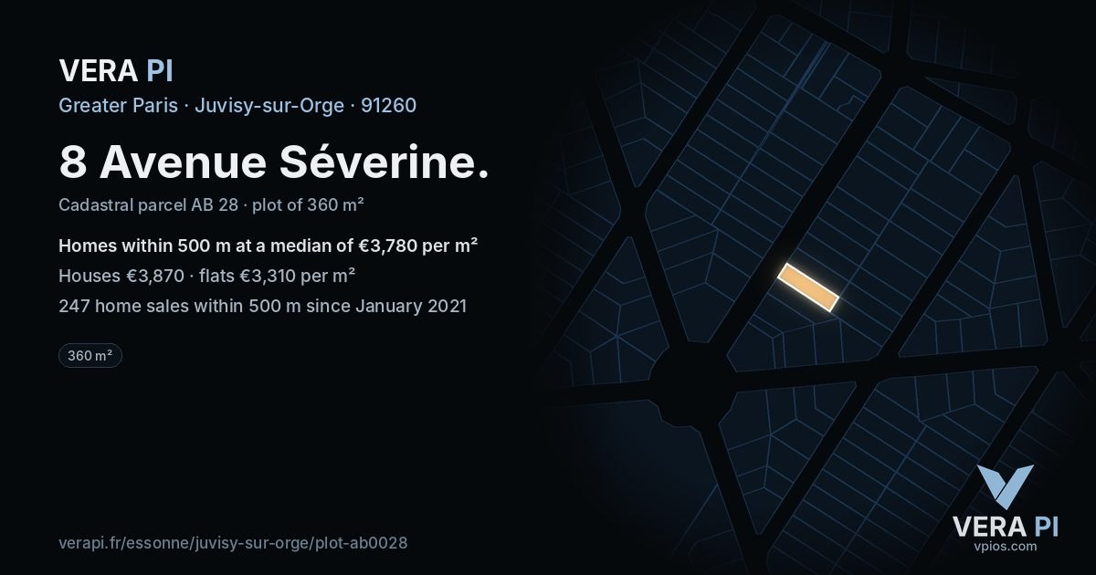 8 Avenue Séverine, Juvisy-sur-Orge at night – the plot lit, the parcels around coloured by the prices near them