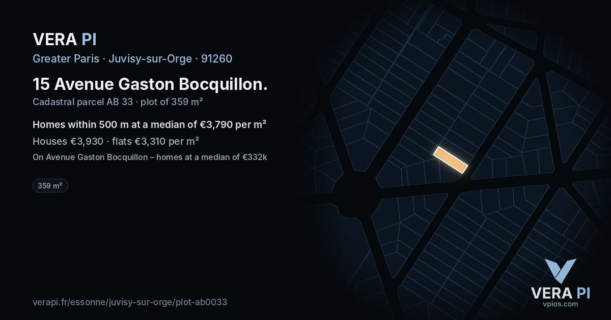 15 Avenue Gaston Bocquillon, Juvisy-sur-Orge at night – the plot lit, the parcels around coloured by the prices near them