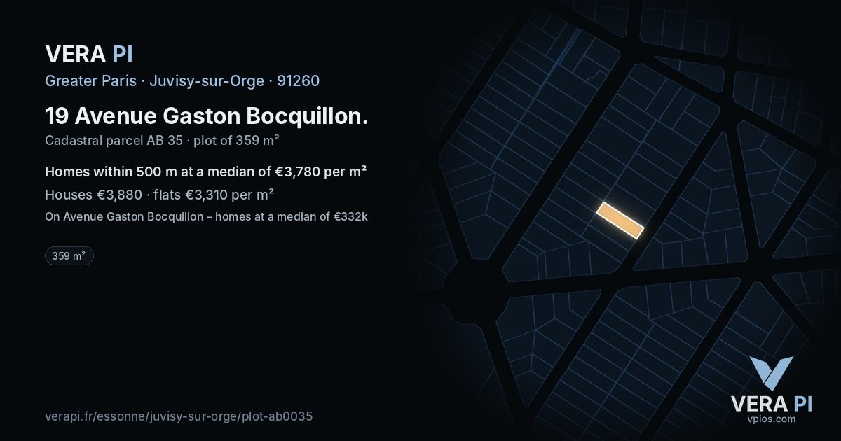 19 Avenue Gaston Bocquillon, Juvisy-sur-Orge at night – the plot lit, the parcels around coloured by the prices near them