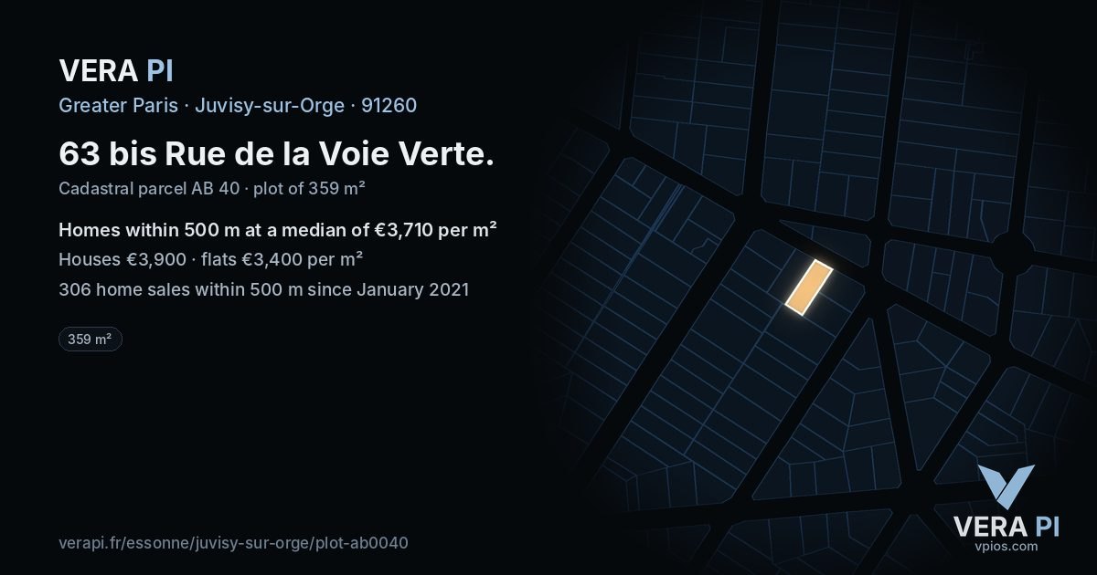 63 bis Rue de la Voie Verte, Juvisy-sur-Orge at night – the plot lit, the parcels around coloured by the prices near them