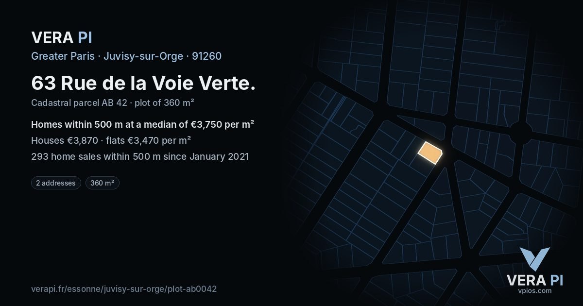 63 Rue de la Voie Verte, Juvisy-sur-Orge at night – the plot lit, the parcels around coloured by the prices near them