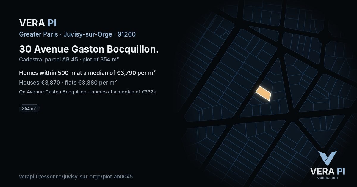30 Avenue Gaston Bocquillon, Juvisy-sur-Orge at night – the plot lit, the parcels around coloured by the prices near them
