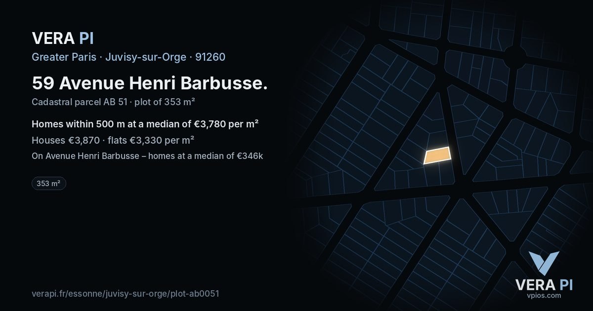 59 Avenue Henri Barbusse, Juvisy-sur-Orge at night – the plot lit, the parcels around coloured by the prices near them